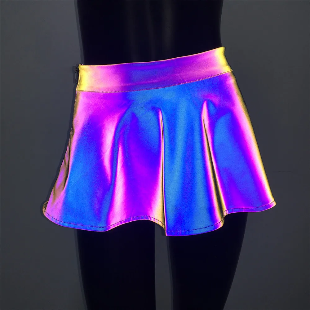 Holographic Women Mini Skirt Reflective Streetwear Nightclub Festival Rave Party Female Short Pleated Skirts Falda Mujer