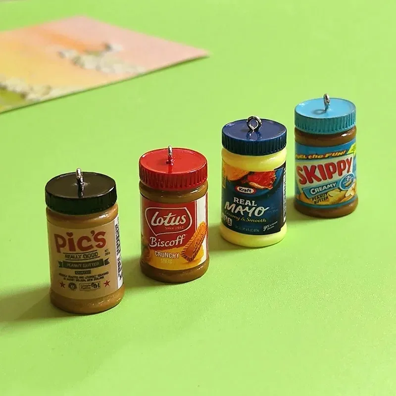 10pcs/Pack Miniature Simulation Peanut Butter Bottle Charms 3D Salad Resin Pendants For DIY Keychains Necklace Jewelry view 4