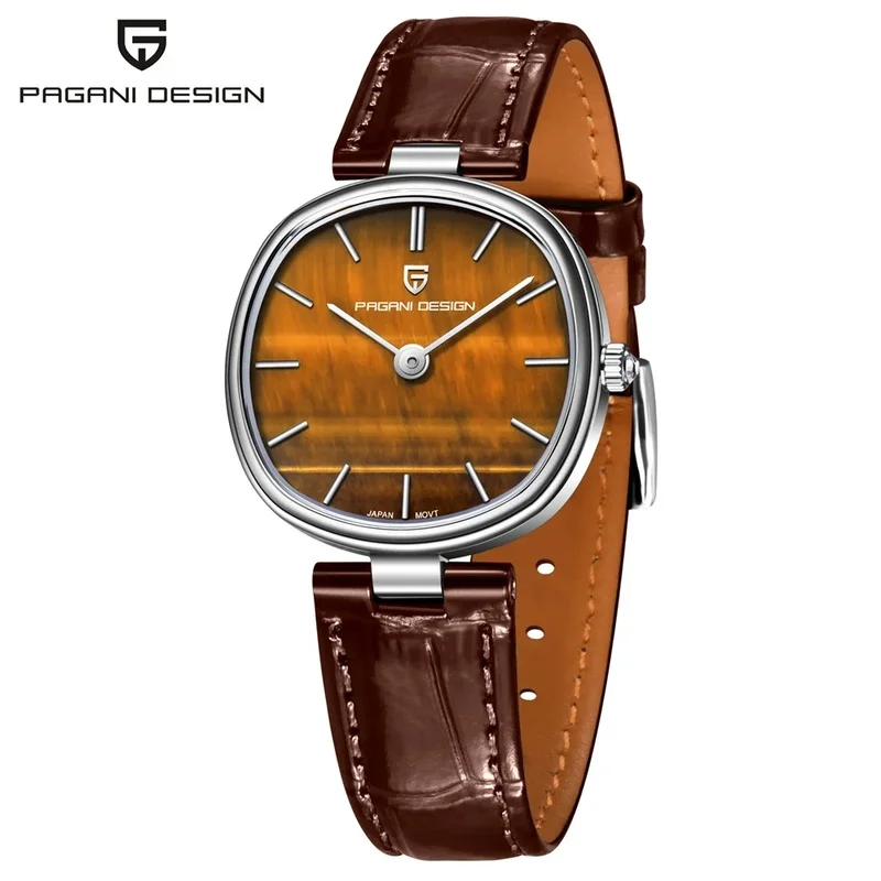 PAGANI DESIGN PD-1825 Exquisite Ladies Quartz Wristwatch, Amber Stone Dial, AR Coated Sapphire Crystal, Gift for Women