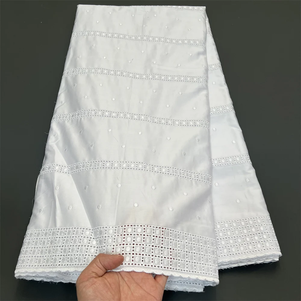 

2025 африканская кружевная ткань, нигерийский тюль, вышитый свадебный материал, мягкий хлопок, дамасский материал для свадебных платьев, 5 ярдов, белый цвет