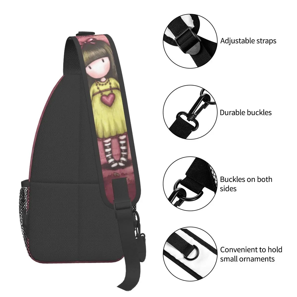 Santoro Gorjuss Boneca Crossbody Sling Sacos SmallChest Bag Art Cartoon Ombro Mochila Mochila para Caminhadas Outdoor Travel Bookbag