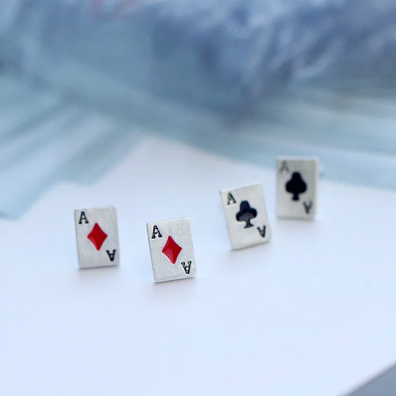 Personalized Lucky Poker Card A-shaped Women's Earrings Creative Trendy Rectangular Youth Ear Jewelry