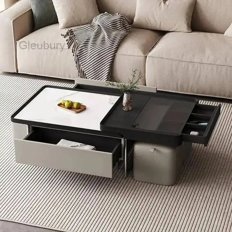 

Modern Minimalist Coffee Table Italian Luxury Trendy Premium Coffee Table Drawers Living Room Table Basse Design Furniture
