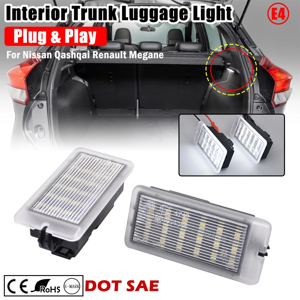 White LED Trunk Luggage Compartment Light Lamp For Nissan Qashqai Renault Megane Clio Scenic Laguna Dacia Duster Logan Smart