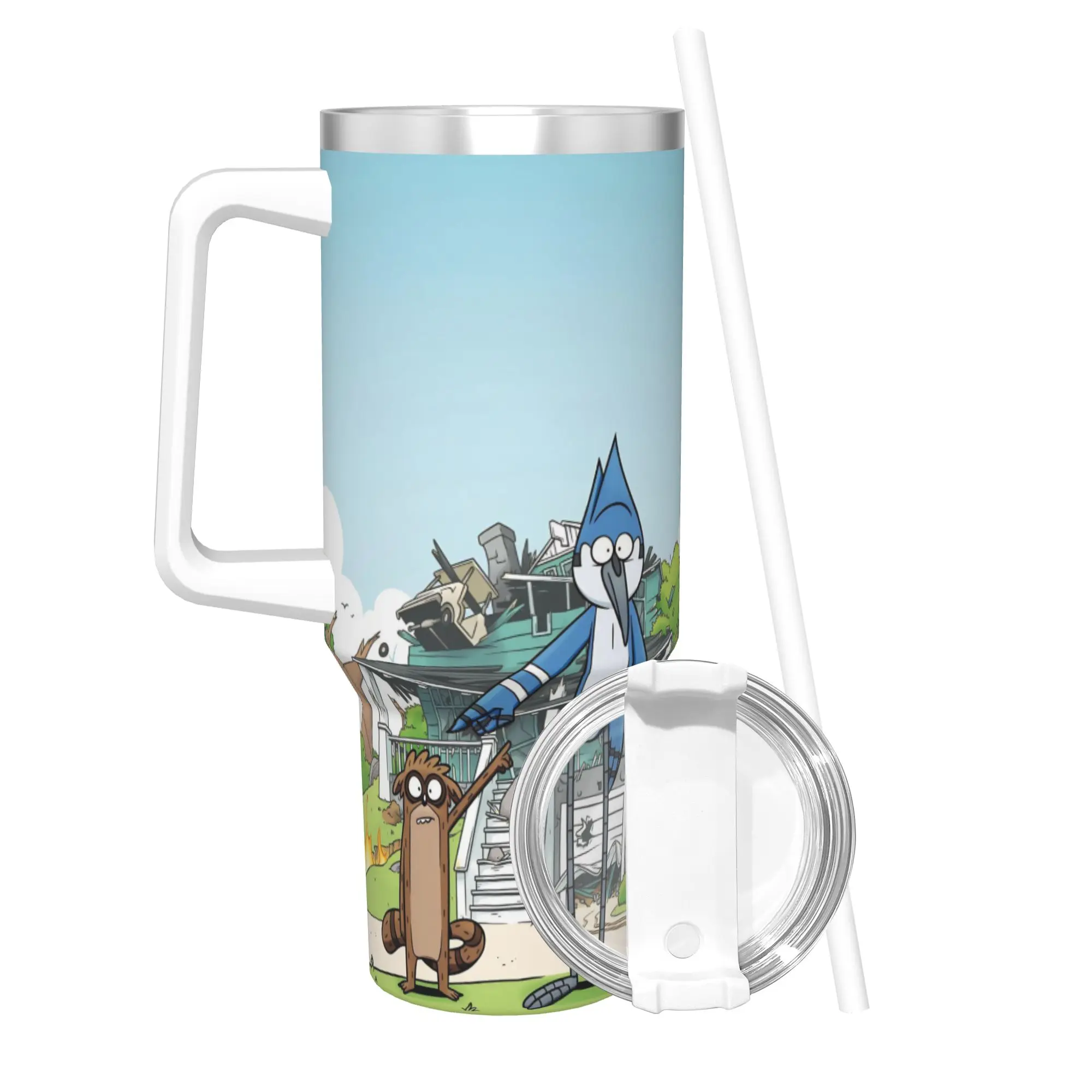 Regulars Show Cartoon Character Tumbler With Straw  Stainless Steel Tumblers Cup Double Wall Vacuum Insulated for Cold Or Hot