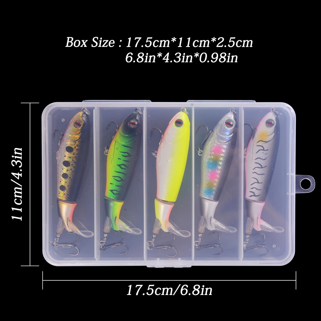 5pcs/Box Soft Rotating Tail Fishing Lures 10cm Floating Popper Fishing Lure Set Artificial Hard Bait Lure Fishing Tackle Box