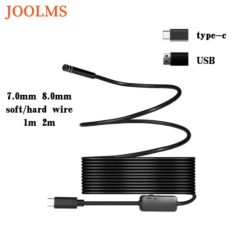 

1m-2m USB Endoscope 7.0mm Lens Cameras Inspection Borescope Flexible Snake Wire With 8 Adjustable LED Light For Type-C And PC