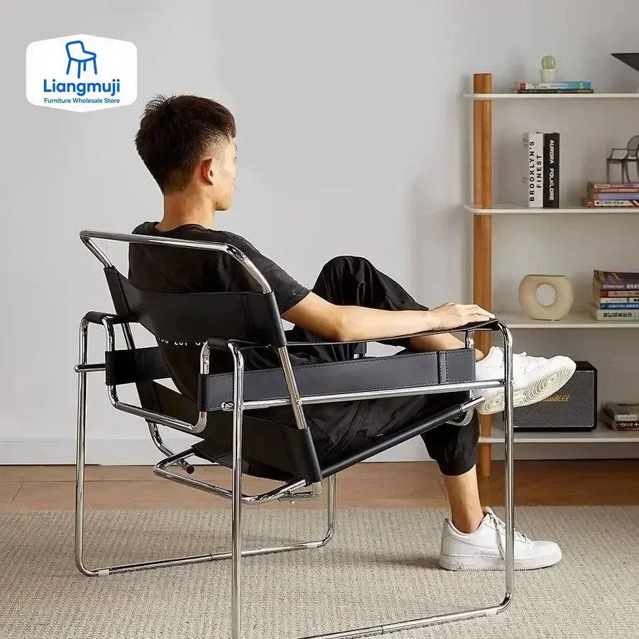 북유럽 바실리 캐주얼 싱글 중세 산업 스타일 바우하우스 안장 가죽 메쉬 레드 포토 소파 의자 거실 의자