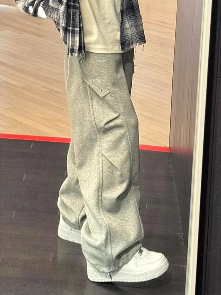 

Мужские повседневные спортивные брюки в американском ретро-стиле, плотные, прямого кроя, широкие штанины, модные, для активного образа жизни, весна-осень