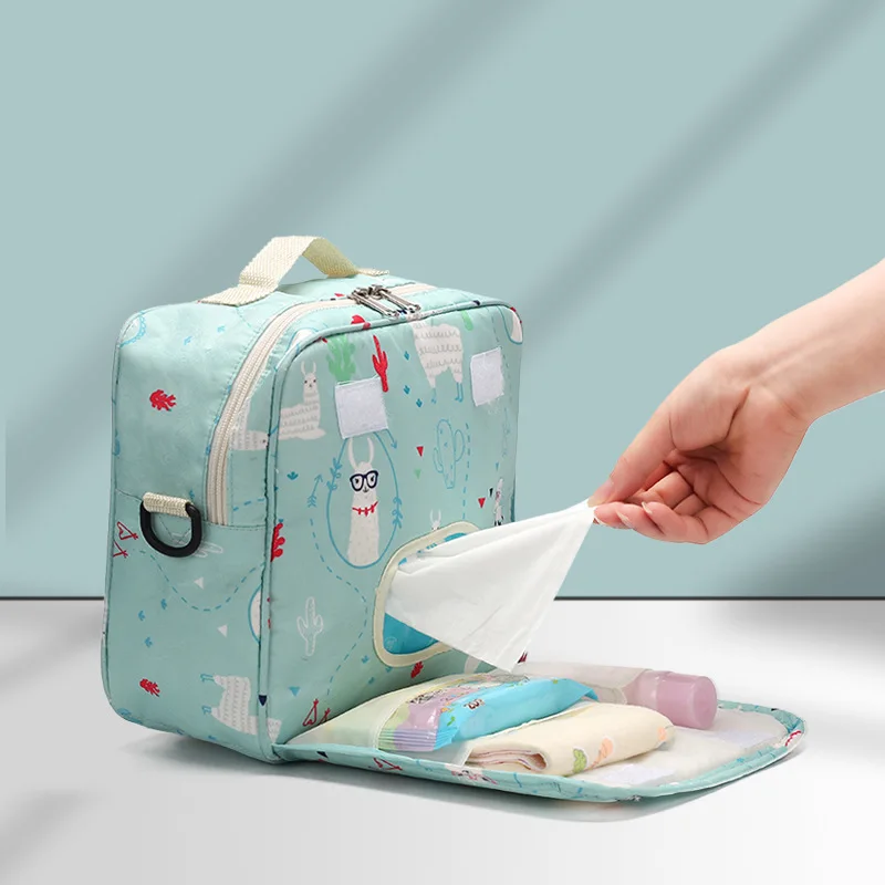 Cartoon Handbag Diaper Bag for Mom Lightweight Tote with Tissue Dispenser Portable Baby Bottle Holder Zipper Pocket