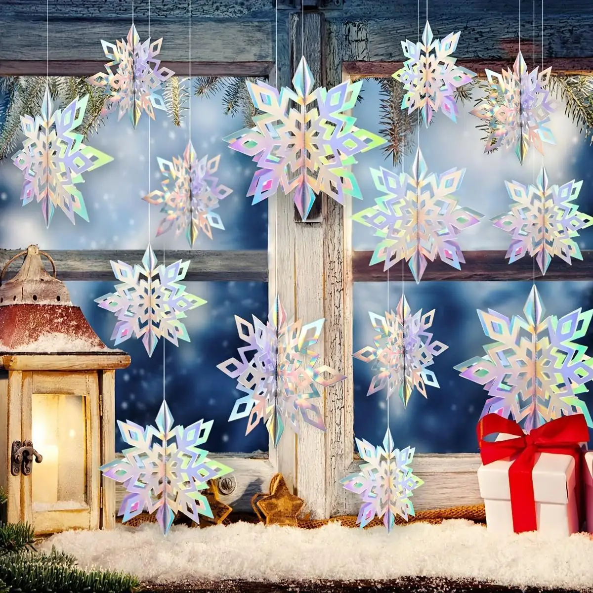 6/12/18pcs Iridescent 3D Paper Snowflake Garland Christmas decorations Winter Wonderland Frozen Themed Party Hanging Decorations