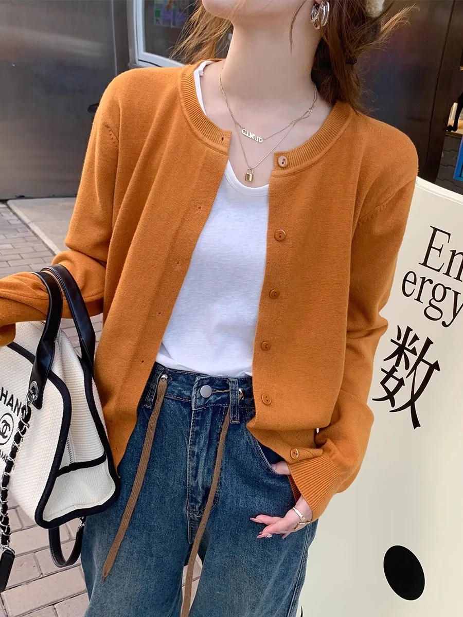 Knitted Sweater Women Cardigans New Long Sleeve O-Neck White Knit Sweater Cardigan Women Tops Knitwears Sueters De Mujer Q929