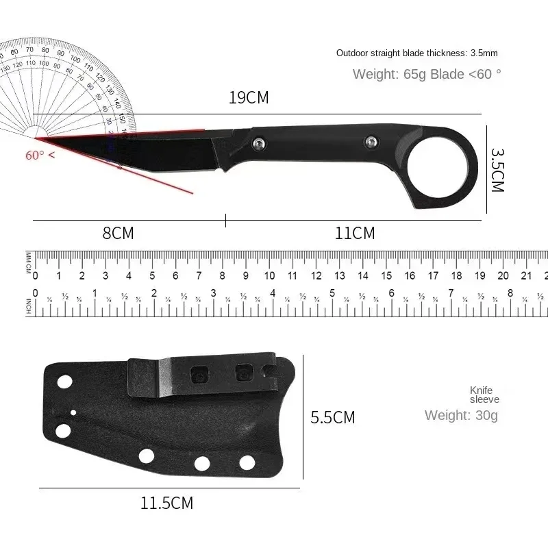 Cuchillo de alta dureza de alta gama con funda K, cuchillo recto multiusos EDC para acampar al aire libre, cuchillo de supervivencia para caza en la