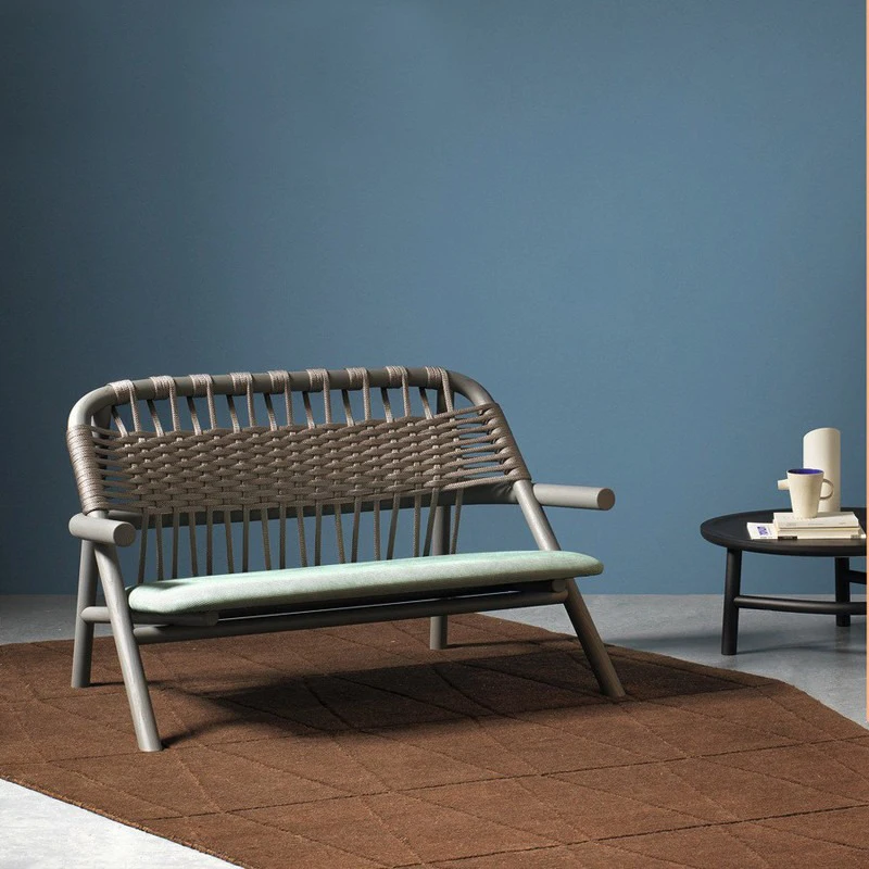 

Outdoor sofa rattan leisure furniture balcony solid wood designer open-air backrest lazy rocking chair small coffee