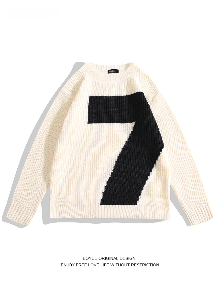 

Мужской свитер Boyue оверсайз, круглый вырез, вязаный, повседневный, для дома, с цветочным узором, комфортный, длинный рукав