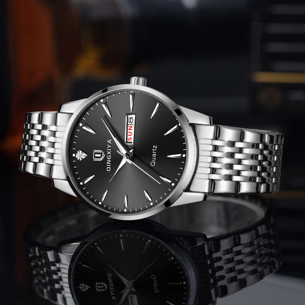 QINGXIYA 2025 nouvelles montres pour hommes horloge d'affaires haut de gamme marque Quartz hommes montre en acier inoxydable étanche montre-bracelet lumineuse