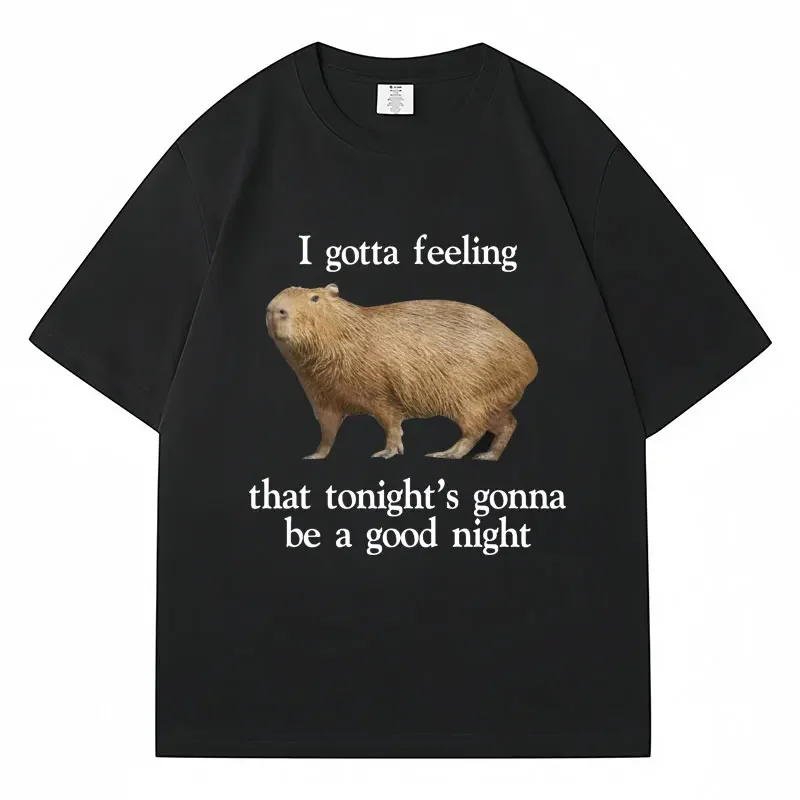 Funny Capybara T Shirt I Gotta Feeling That Tonight's Gonna Be A Good Night T-shirt Men Women Cotton Oversized Casual T-shirts