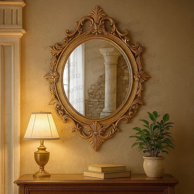 Classic European Decorative Mirror Lace Framed Makeup Dressing Mirror for Bedroom Study Home Wall Decoration