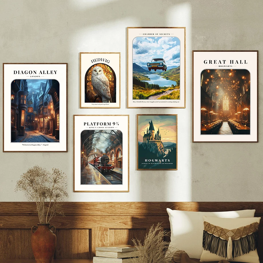 ويزلي سيارة معالج قرية دياجون زقاق السحر والسحر يطبع هوجورتس ملصق جدار الفن قماش غرفة المعيشة المنزلي ديكور