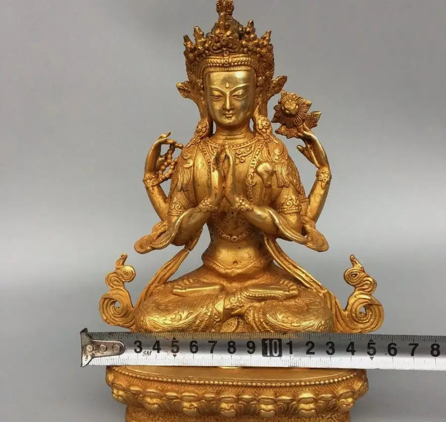 

old Tibetan Bronze Gilt Buddhism 4 arms Chenrezig Avalokiteshvara Buddha statues