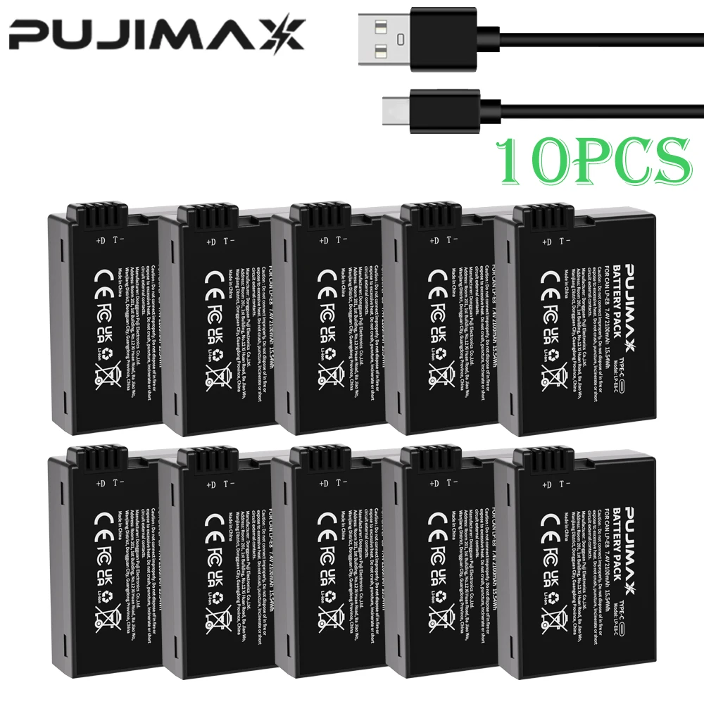 PUJIMAX 2100mAh LP-E8 LP E8 LPE8 Rechargeable Camera Battery with USB-C Input Canon EOS 550D 600D 650D 700D Rebel T2i T3i T4i T5