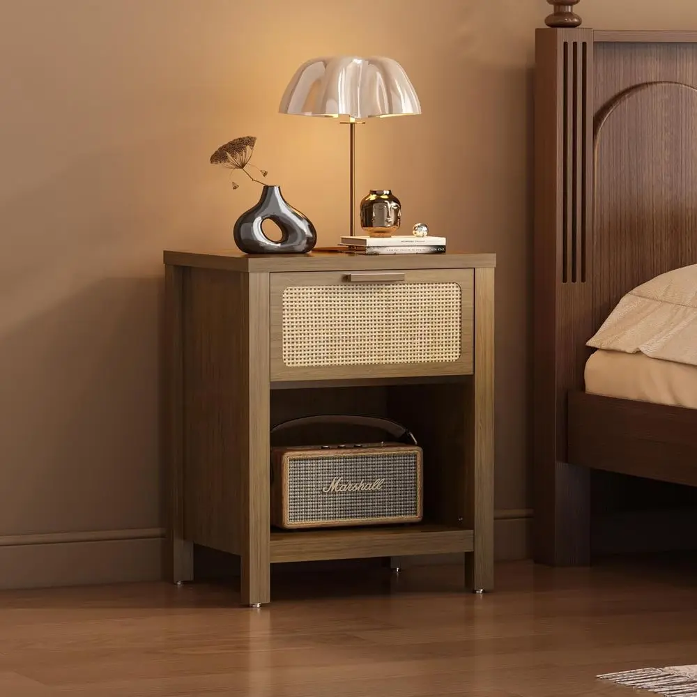 

Современная тумбочка середины века с ящиком для хранения, большой приставной столик, массив дерева ручной работы, отделка орех