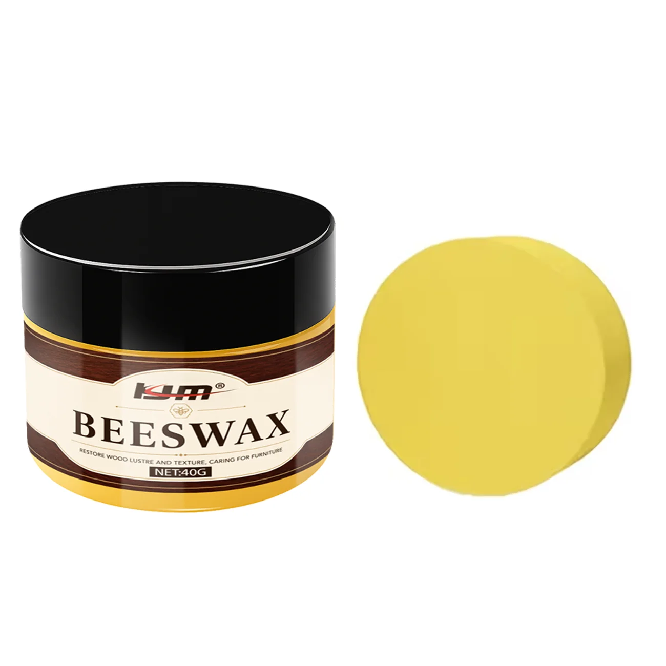 KJM 40G Beeswax Wood Maintenance Polish with Sponge, Furniture Care Wax for Floors, Cabinets and Leather Surfaces