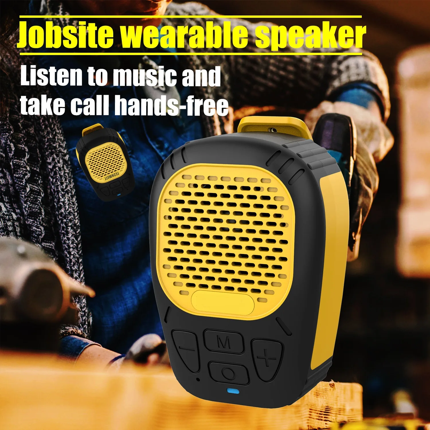 

Wearable Bluetooth Speaker Clip-On Wireless Jobsite Pro Water-Resistant Portable Magnetic Built-in Mic Hands-Free Music/Calls