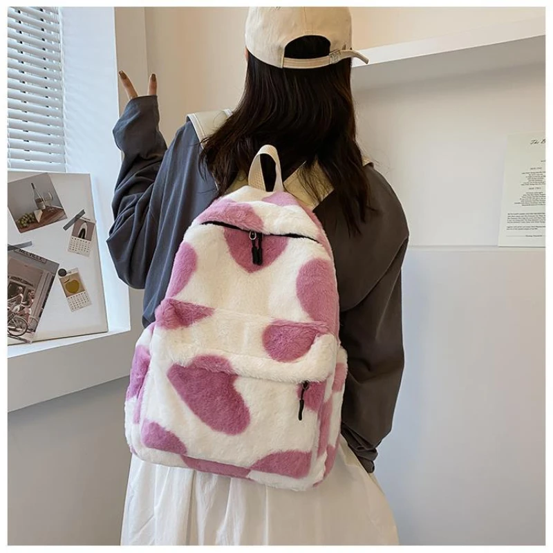 Heart Plush Cartoon Backpack Girl Plush Backpacks Cute Fur Backpacks Children School Bags Kids Gift Book Bag Mochilas Para Mujer