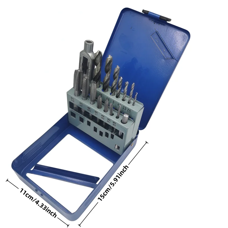 16Pcs Screw Tap Drill Bit Set M3-M12, Combination Thread Taps & Twist Drills Kit with Metal Case for Metal Threading Work