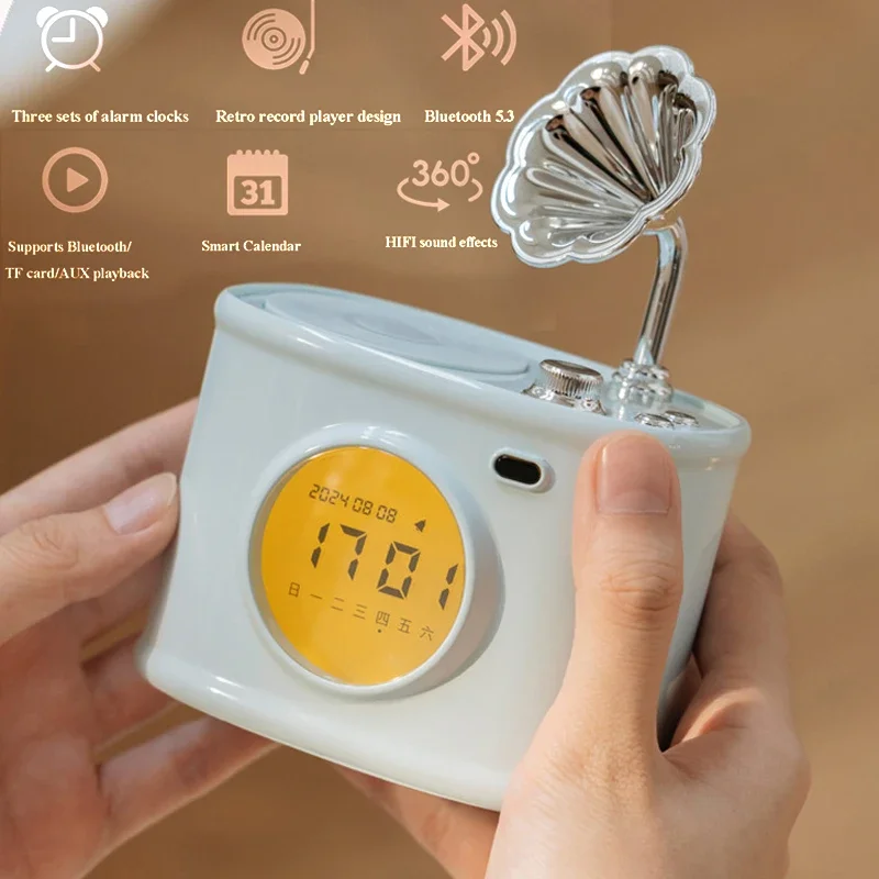 Mini Vintage Clock Bluetooth Speaker Wireless Hifi Sound Music Box Classic Retro Music Player Support Alarm Clock TF Card AUX