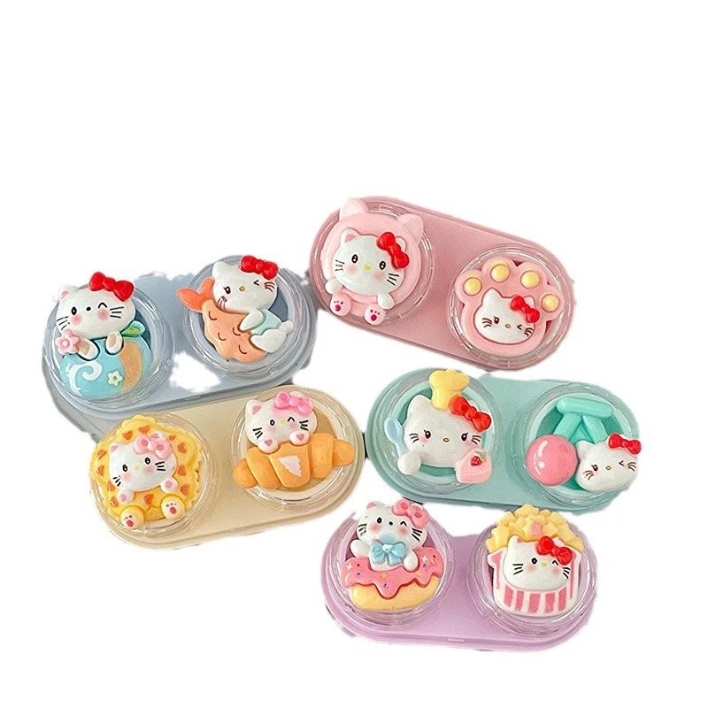 Милый чехол для контактных линз Hello Kitty Sanrio Kt Cat, портативная коробка для красоты, контейнер для ухода за глазами, коробка без поворотной крышки