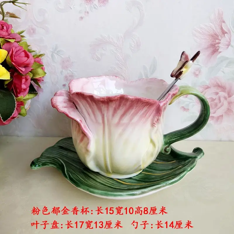 النمط الأوروبي السيراميك توليب بعد الظهر الشاي فنجان القهوة الفن زهرة شكل الخزف فنجان الشاي مكتب القدح زوجين القدح أواني المطبخ #5