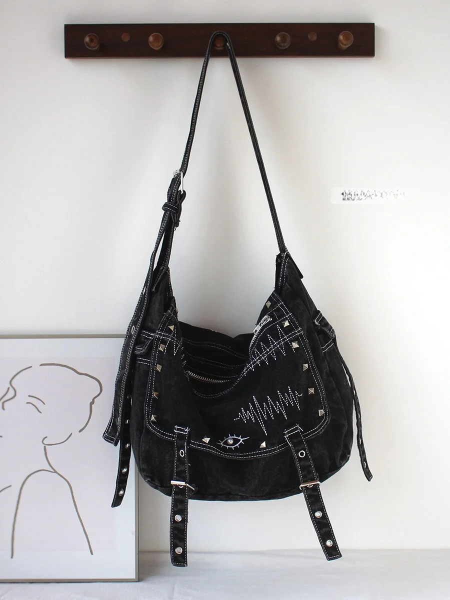 

Y2K Waed Denim Large Capaci Single oulder Slant Cross Tote Bag Faionable ex Casual Crossbody Bag Soft Polyester L...