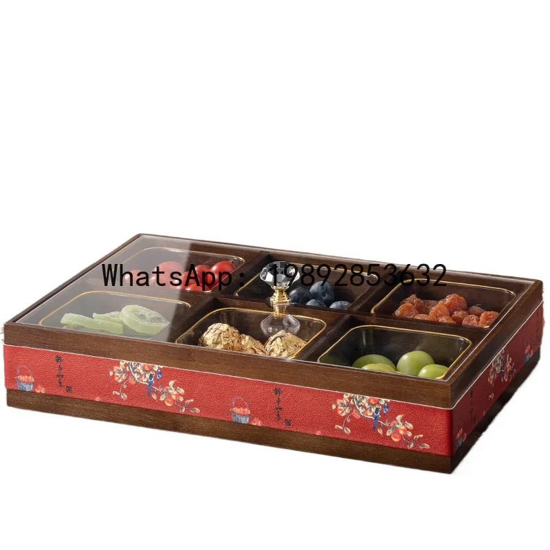 

HZ living room household high-end solid wood grid fruit box thousand miles Chinese housewarming wedding storage snack plate