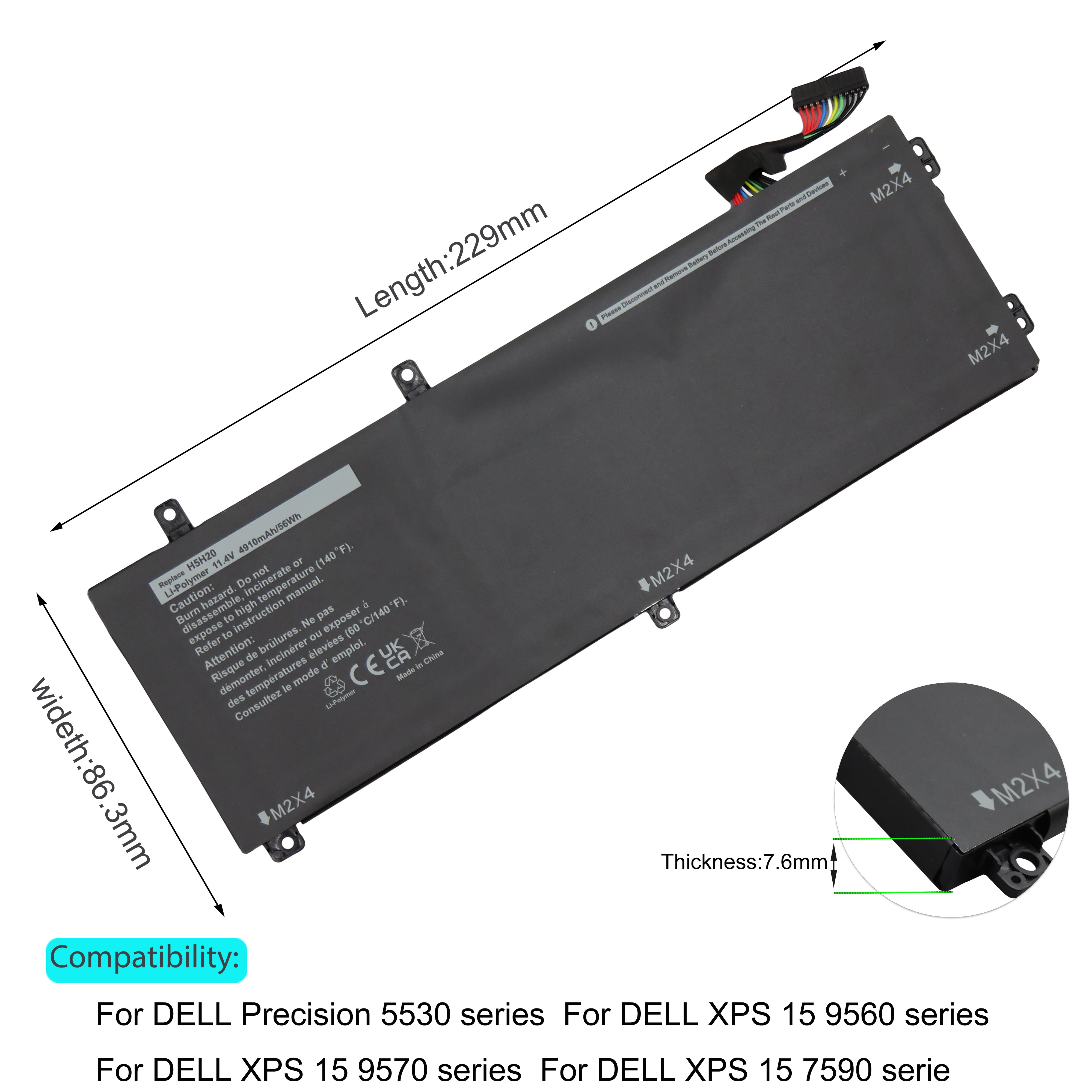 For DELL H5H20 Laptop Battery DELL XPS 15 9560 9570 15 2017 9560 Precision 5520 5530 series 2MJV M7R96