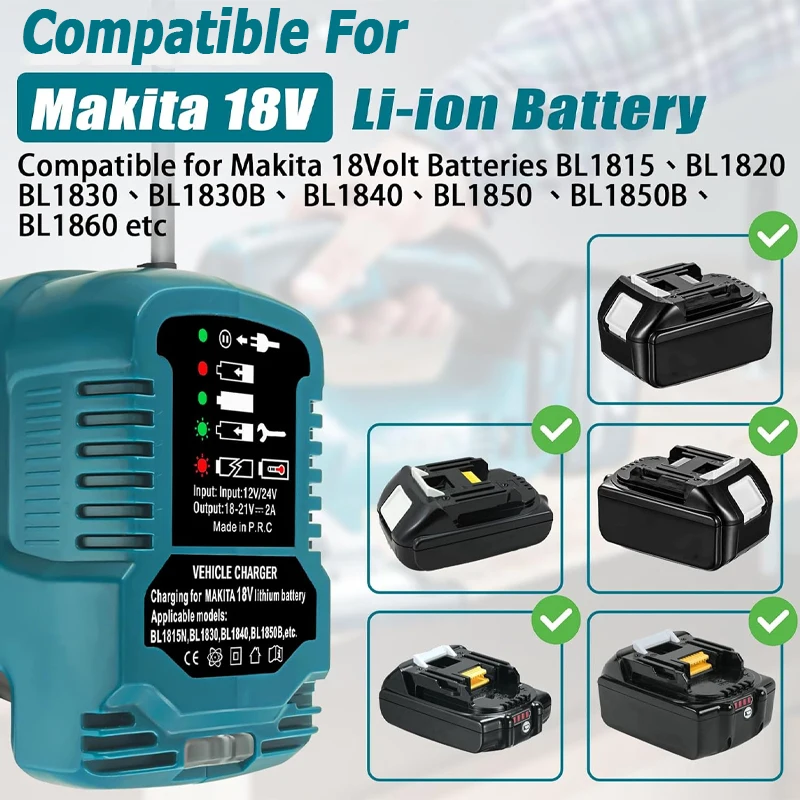 تيار مستمر 12 فولت/24 فولت بطارية ليثيوم أيون شاحن سيارة صغير مدمج ولاعة السجائر التوصيل مع LED لبطارية ماكيتا 18 فولت LXT BL1860 BL1830 #6