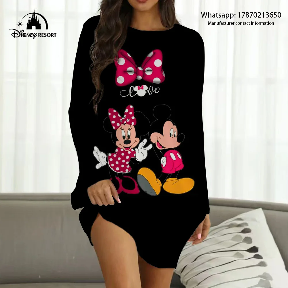 2024 New Summer Pink Women's Long Sleeve Loose Women's Mid-Length Korean Version Mickey Student Women's Clothing