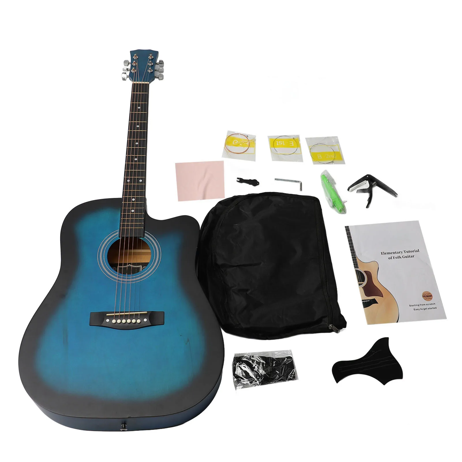 Kit de guitarra de 41 pulgadas, guitarra acústica de tilo mate con púas, cuerdas de repuesto, bolsa de correa Kazoo para principiantes, guitarra de madera de 41 pulgadas