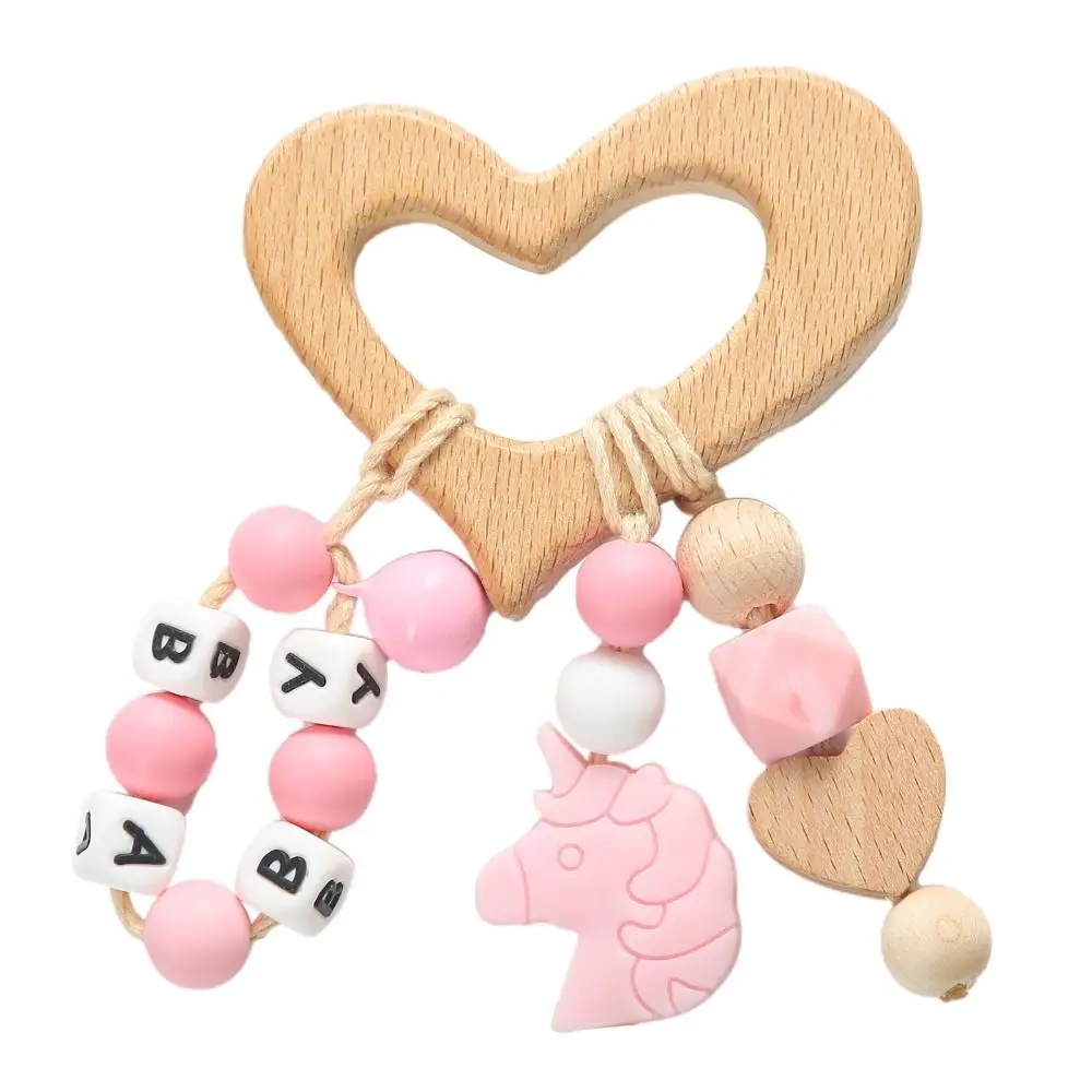 Cute Anti-lost Wooden Baby Rattle Toy Adjustable Montessori Handbell Rattle Toy Food Grade Silicone Wooden Rings Toy Kids