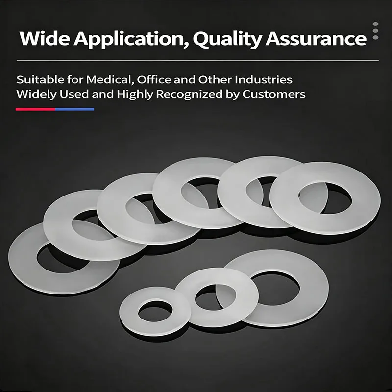 Circular silicone gasket, waterproof gasket, shock-absorbing screw gasket, thickness 2mm, OD: 12mm-44mm