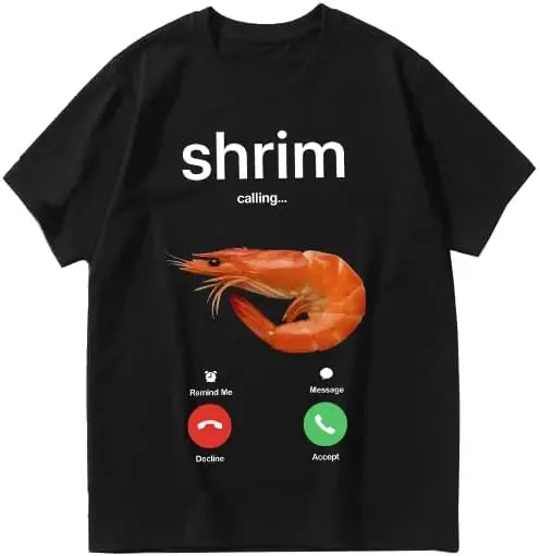 Shrimp Shirt Shrim Is Calling Misspelled Shirts For Women Man Funny Meme V Neck Tshirt 100% Cotton Trendy Y2K Short-Sleeve