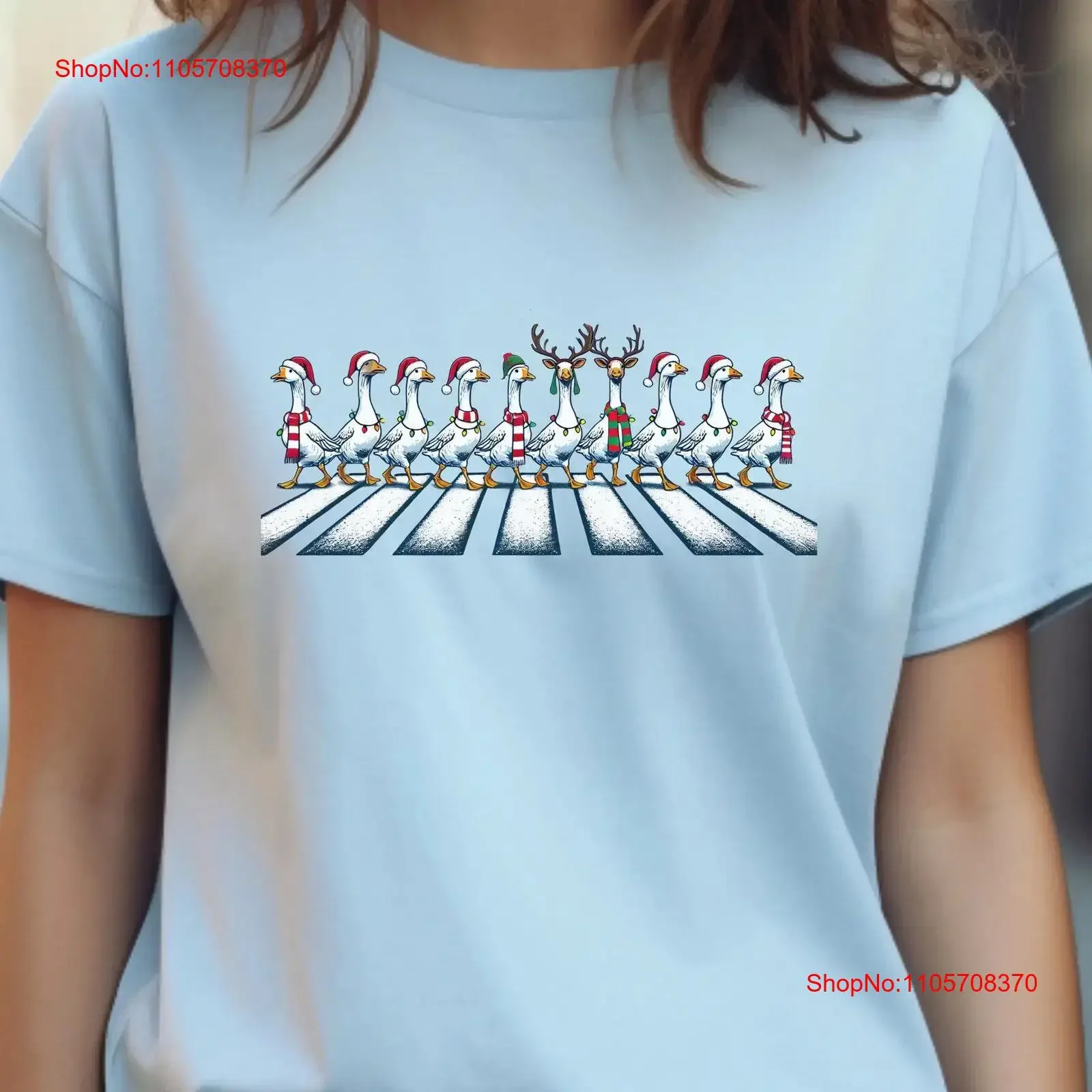 Christmas Geese Parade T Shirt Holiday Crossing Festive Goose Top Xmas Flock vintage Washed Comfortable Top For Everyday Wear