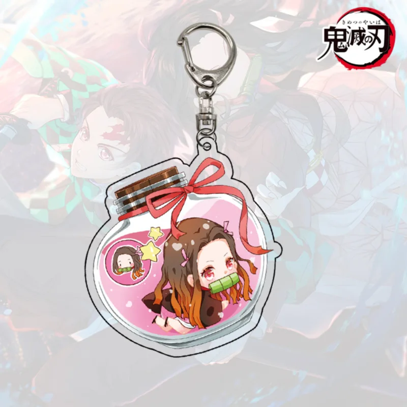 Anime Demon Slayer Keychain Acrylic Kimetsu no Yaiba Blade of Ghost Keyring Key Cover Chain Keyrings Jewelry Accessories Gifts