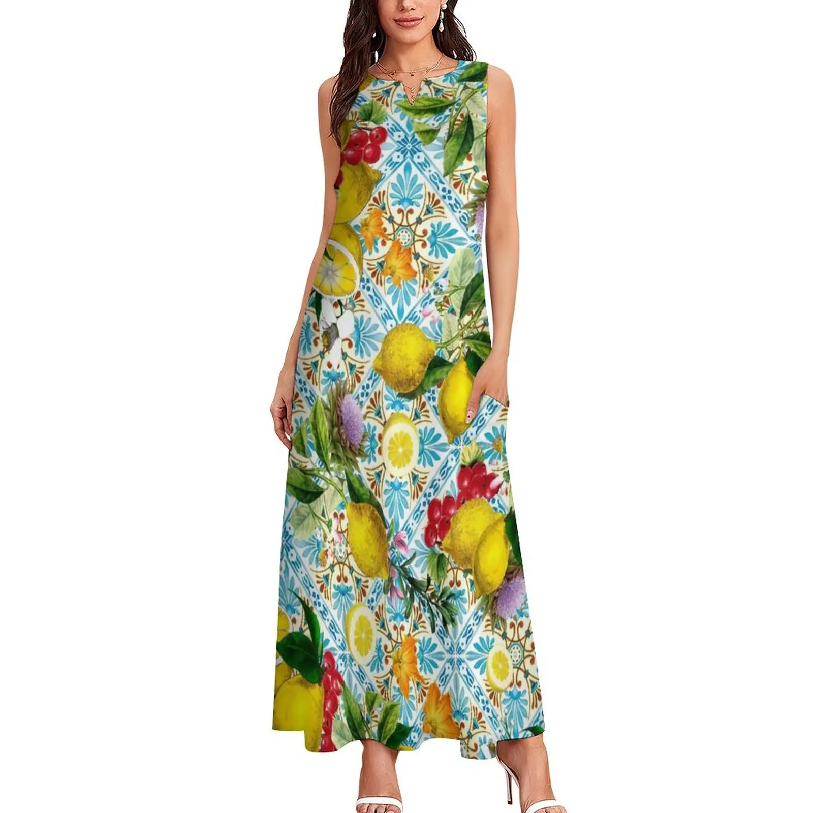 Sicilian lemons and romantic tiles cottagecore aesthetic Long Dress Bridesmaid dress woman dress women summer