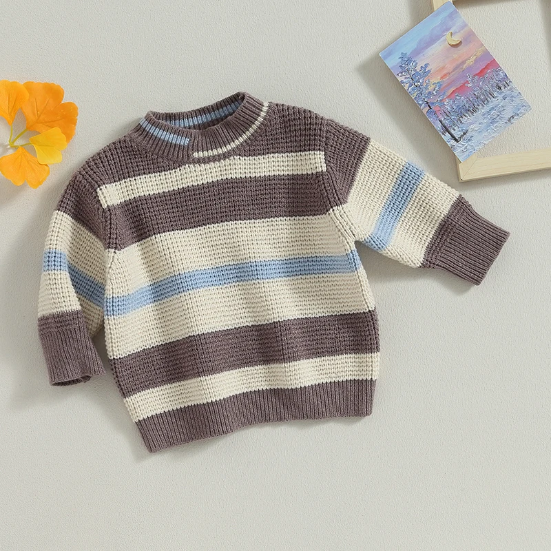 

Baby Sweater Long Sleeve Crew Neck Striped Sweater Winter Warm Knit Pullover Sweater Infant Clothes For Girls Boys