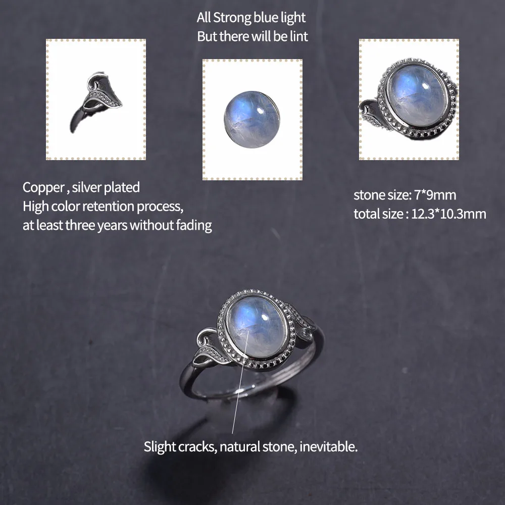 ITSMOS anillo ovalado de plata de ley con piedra lunar geométrica para mujer, bandas de piedras preciosas naturales Retro, joyería de boda de lujo