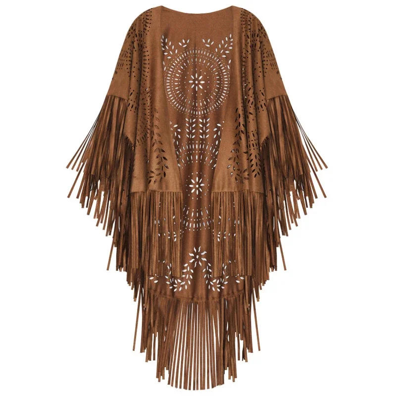 2024 Fashion Summer Long Women's Cape Shawl Open Poncho Elegant Suede Tassel Retro Simple Multicolor Dropshipping