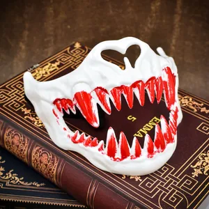 قناع ياباني نصف وجه لعيد الهالوين ، قناع الشيطان الشرير ، لعبة الساموراي الشيطانية ، إكسسوارات ملابس حفلة تنكرية للحفلات أفضل 9 قناع دمية شريرة مبيعا - رقم 3