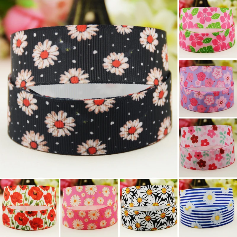 22mm 25mm 38mm 75mm flower cartoon printed Grosgrain Ribbon party decoration 10 Yards satin ribbons